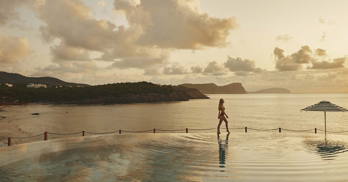 woman walking in the pool of bless ibiza