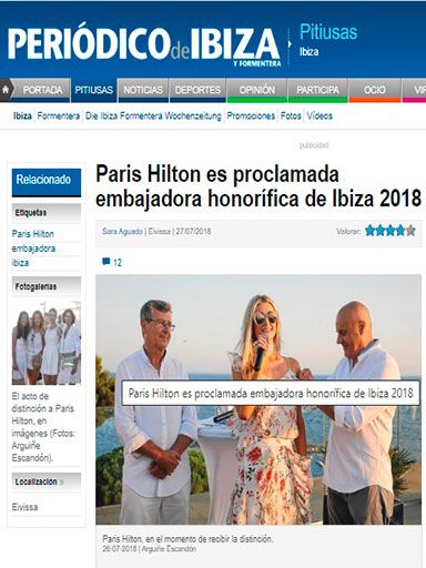 Paris Hilton es proclamada embajadora honorífica de Ibiza 2018